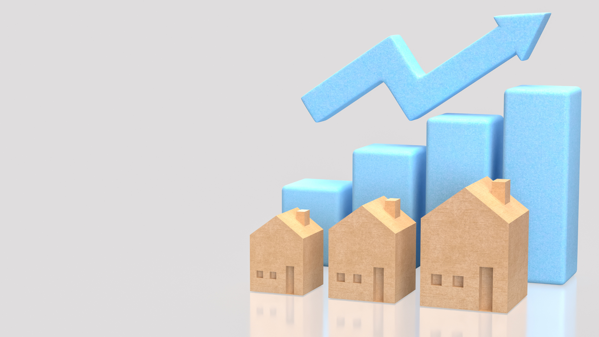 Ascending arrow and homes visualizing how much property taxes increase in Texas
