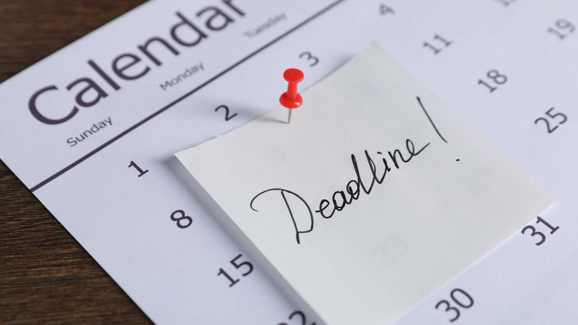 Sticky note on a calendar highlighting the Texas property tax protest deadline
